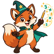 Math Magician's fox wizard with a sparkling pencil