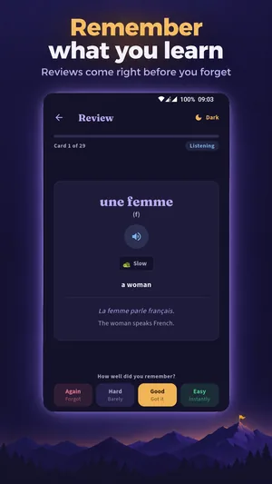 Remember what you learn: a review card that comes back right before you forget