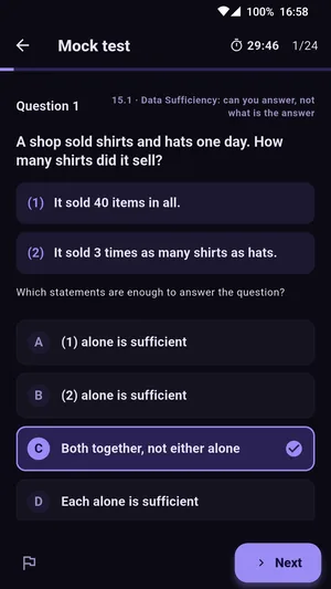 A Data Sufficiency question with pace readout